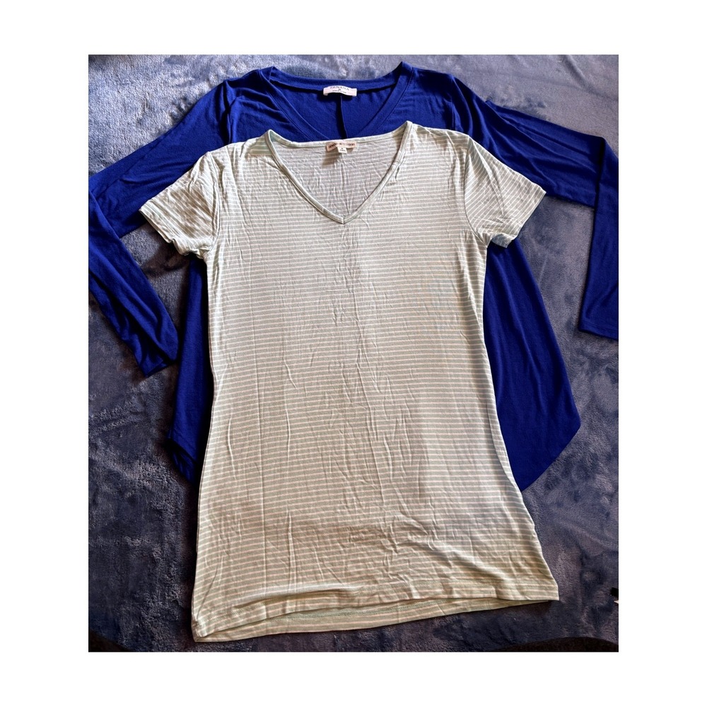 Zenana Bundle-‎ Long Sleeve Tunic and Short Sleeve V-Neck Royal Blue/Mint Green